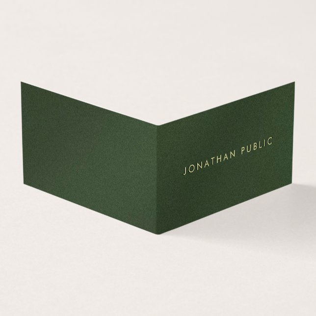 Custom Gold Text Elegant Green Luxury Folded Business Card (Outside)