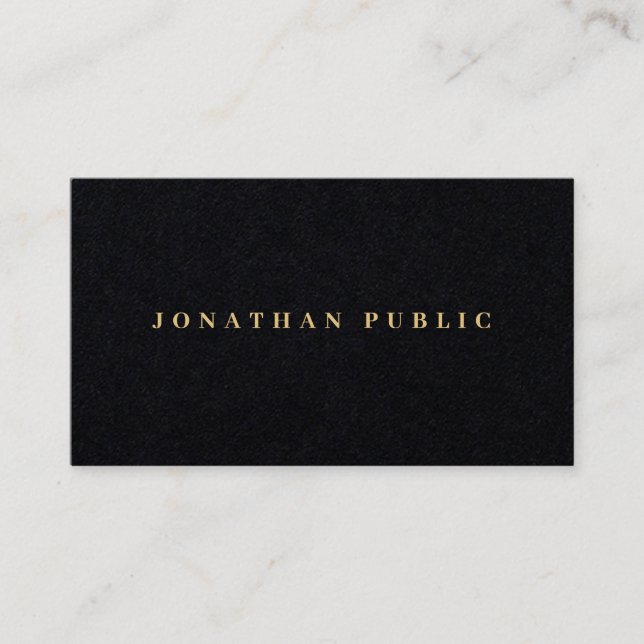 Custom Gold Text Elegant Luxury Premium Black Business Card (Front)