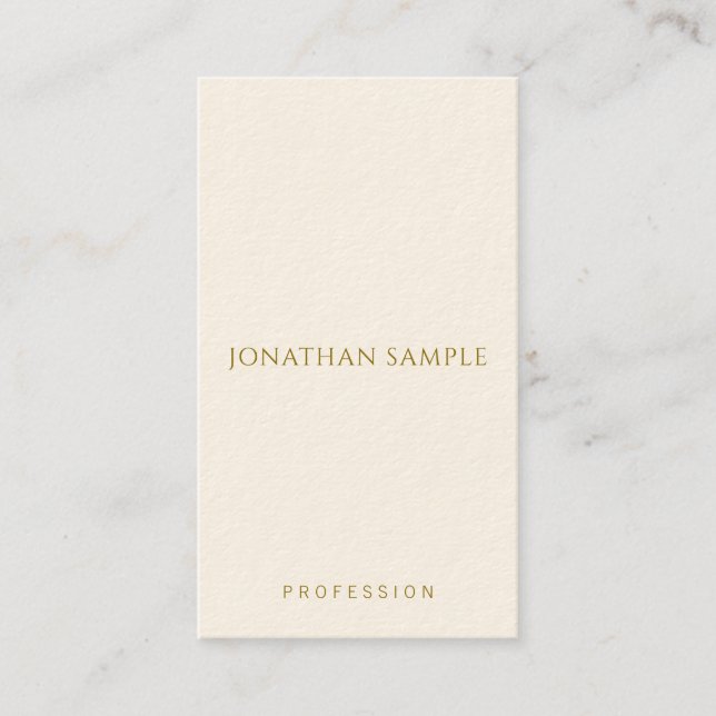 Custom Gold Text Name Template Vertical Modern Business Card (Front)