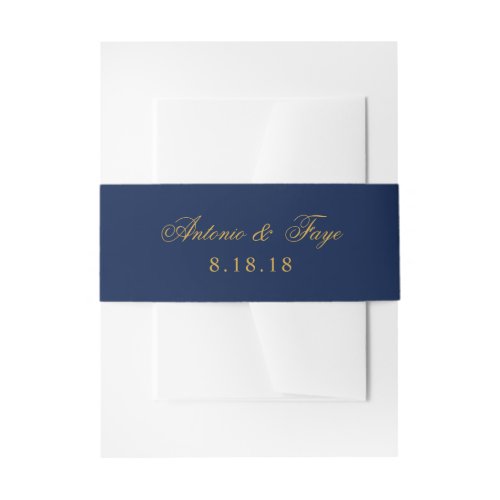 Custom Gold Text on Navy Blue Invitation Belly Band