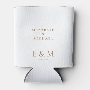 Custom Gold Text White Wedding Can Cooler