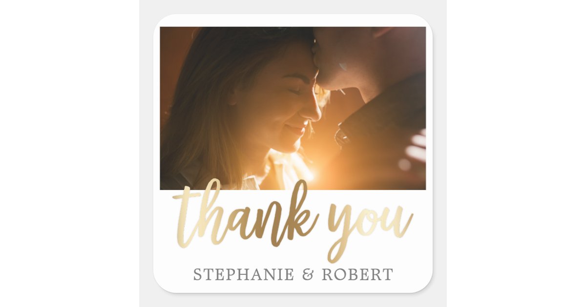 Custom Gold Thank You Script Photo Square Sticker | Zazzle