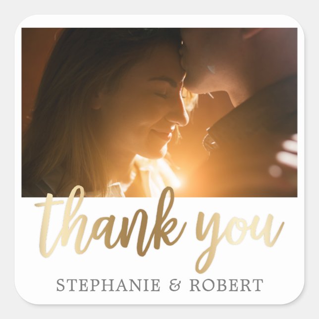 Custom Gold Thank You Script Photo Square Sticker (Front)