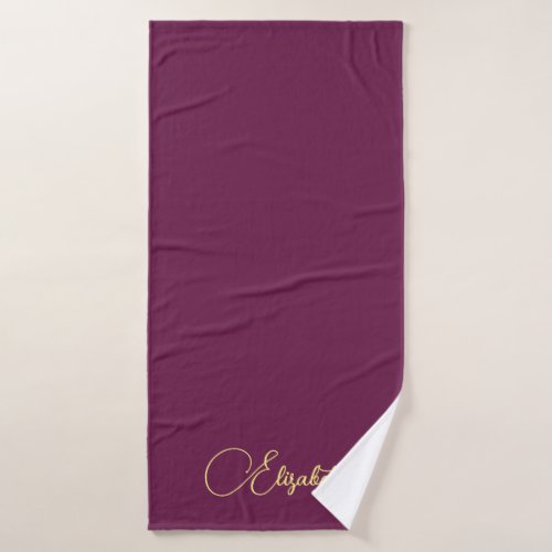 Custom Gold Typography Name Elegant Bordeaux Bath Towel