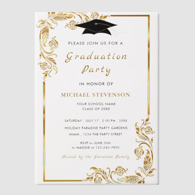 Custom Gold Vellum Graduation Invitation Template (Front)