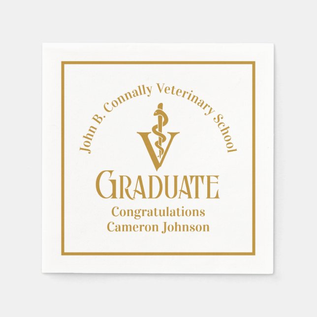 Custom Gold Veterinary School Graduation Party Napkins (Front)
