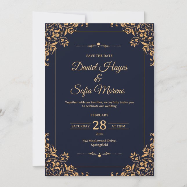 Custom Gold Wedding Invitation |  (Front)