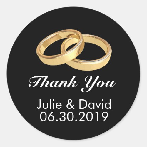 Custom Gold Wedding Rings Thank You Classic Round Sticker