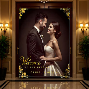 Custom Gold Wedding Welcome Sign with Photo