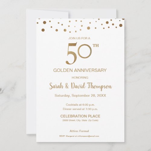 Custom Gold white 50th Wedding Anniversary Invitation