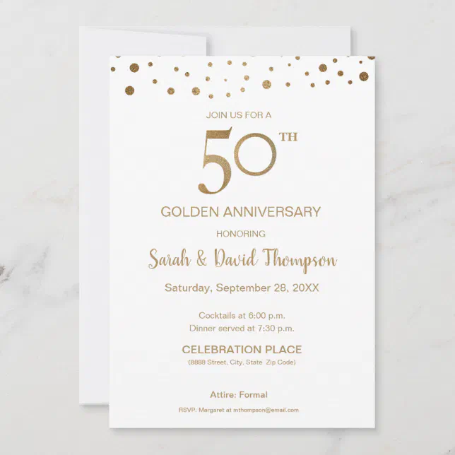 Custom Gold white 50th Wedding Anniversary Invitation | Zazzle