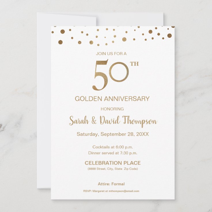 Custom Gold white 50th Wedding Anniversary Invitation | Zazzle