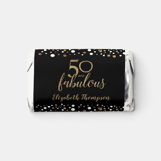 Custom Gold White confetti 50 & fabulous birthday Hershey's Miniatures (Front)