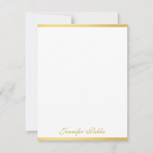 Custom Gold White Handwriting Script Name Vertical Note Card
