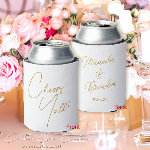 Custom Gold White Wedding Favor Can Cooler