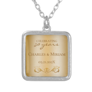 Custom Golden 50th Wedding Anniversary Gift Silver Plated Necklace