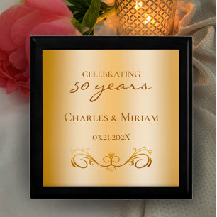 Custom Golden 50th Wedding Anniversary Gift Wooden Box