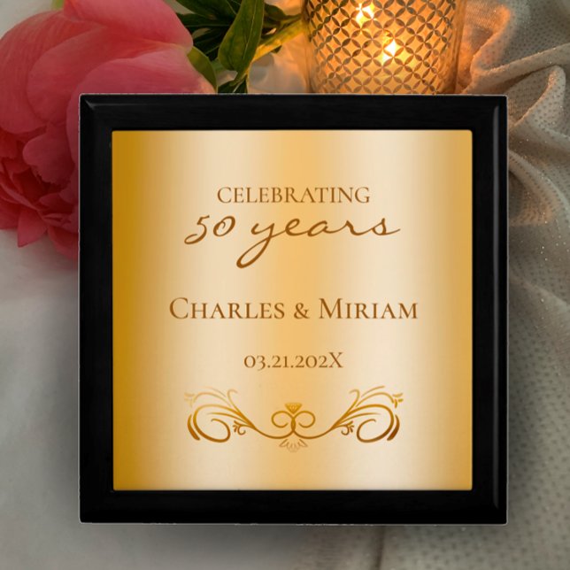 Custom Golden 50th Wedding Anniversary Gift Wooden Gift Box (Add names and date for a personalized gift box. Faux gold design 50th wedding anniversary.
)
