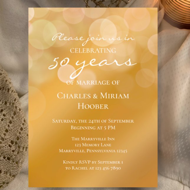 Custom Golden 50th Wedding Anniversary Party Invitation (Create a beautiful golden 50th wedding anniversary invitation by customizing this stylish template.
)