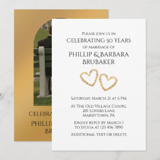 Custom Golden 50th Wedding Anniversary Photo Invitation