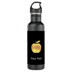 Custom Golden Apple Logo & Text on Black Stainless Steel Water Bottle