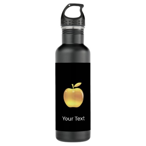 Custom Golden Apple Logo  Text on Black Stainless Steel Water Bottle