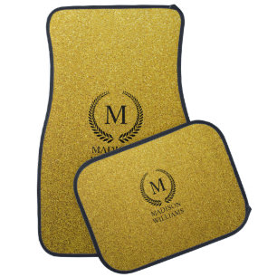 Custom Golden Black and Gold Glitter Monogram Car Floor Mat