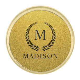 Custom Golden Black and Gold Glitter Monogram Finish Lapel Pin