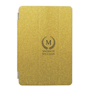 Custom Golden Black and Gold Glitter Monogram iPad Mini Cover