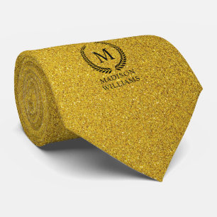 Custom Golden Black and Gold Glitter Monogram Neck Tie