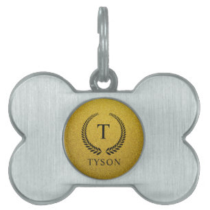 Custom Golden Black and Gold Glitter Monogram Pet ID Tag