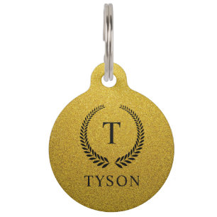 Custom Golden Black and Gold Glitter Monogram Pet ID Tag