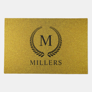Custom Golden Black and Gold Glitter Welcome Doormat