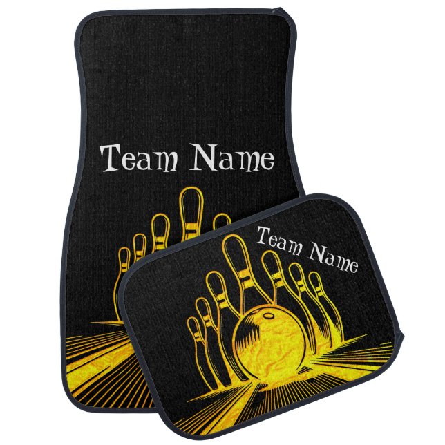 Custom Golden Bowling Team Logo Car Floor Mat (Set)