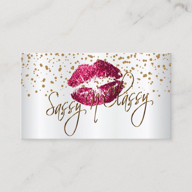 Custom - Golden Confetti & Hot Pink Lips Business Card (Front)