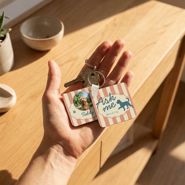 Custom Golden Doodle Photo Name Terracotta Stripes Keychain (Creator Uploaded)