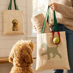 Custom Golden Doodle Photo Personalized Name Tote Bag