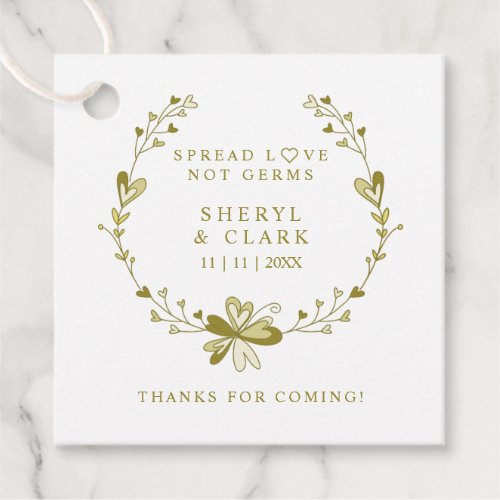 Custom Golden Floral Wreath Wedding Sanitizer Gel Favor Tags