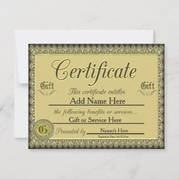 Custom Golden Gift Certificate For Invitations by GlitterInvitations at Zazzle