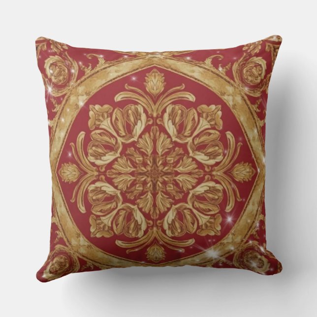Custom Golden Red Ornate  – Personalized Luxury De Throw Pillow (Back)