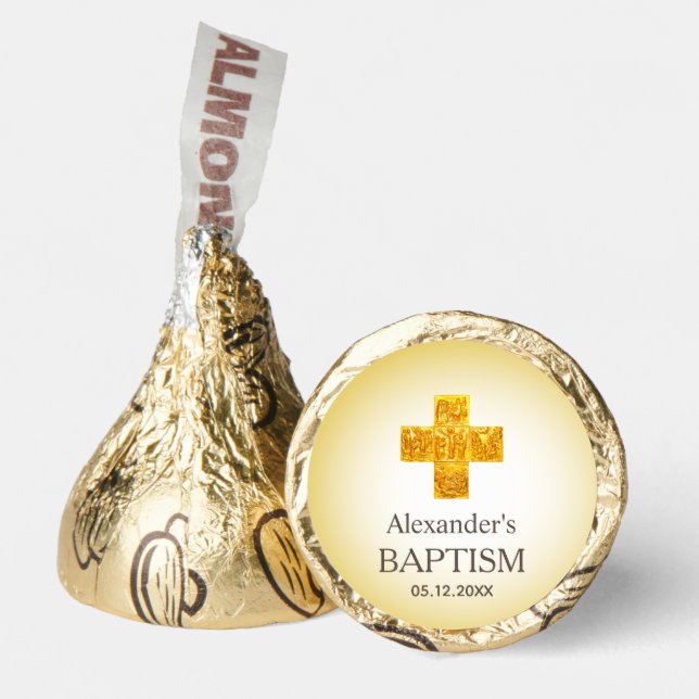 Custom Golden Religious Cross Baptism Favor (Front)