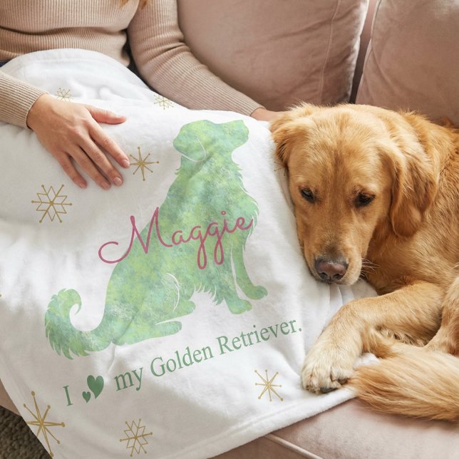 Custom Golden Retriever Christmas Mint Green Fleece Blanket (Creator Uploaded)