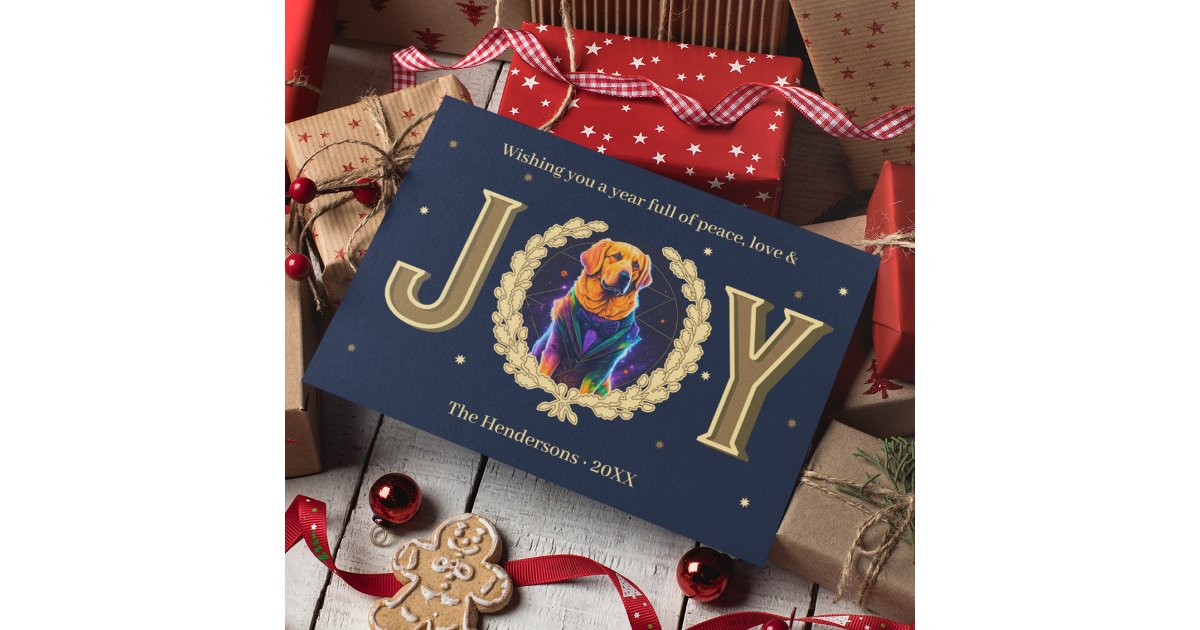 Custom Golden Retriever Dog Joy Christmas Holiday Card | Zazzle