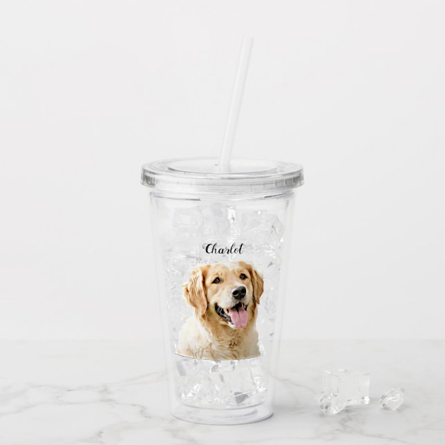Custom Golden Retriever Dog Personalized Drawn Acrylic Tumbler (Back Ice)