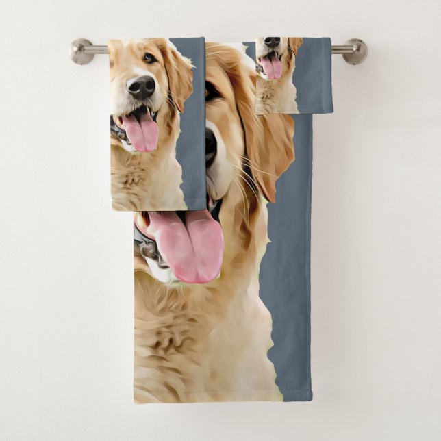 Custom Golden Retriever Dog Personalized Drawn Bath Towel Set (Insitu)