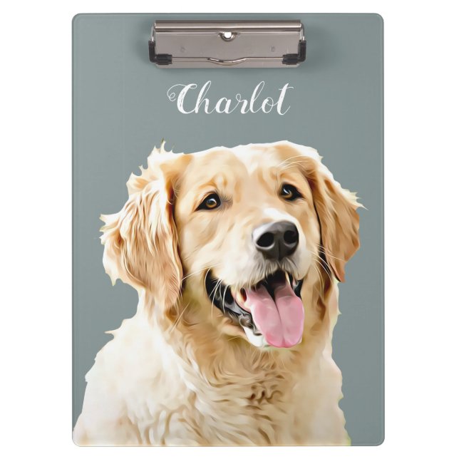 Custom Golden Retriever Dog Personalized Drawn Clipboard (Front)