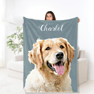 Custom Golden Retriever Dog Personalized Drawn Fleece Blanket