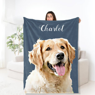 Custom Golden Retriever Dog Personalized Drawn Fleece Blanket