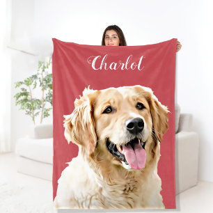 Custom Golden Retriever Dog Personalized Drawn Fleece Blanket