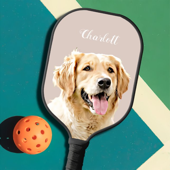 Custom Golden Retriever Dog Personalized Drawn Pickleball Paddle (Creator Uploaded)